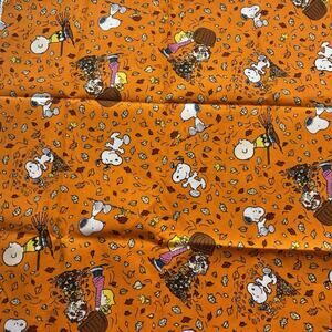 VTG Peanuts Falling Leaves Fall Fabric Snoopy Sally Charlie Brown Remnant 1 Yard